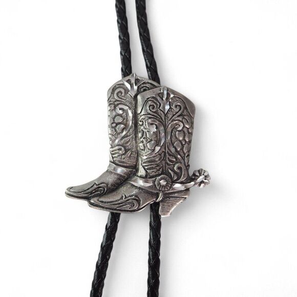 EGE Vintage 9'92 Pewter Western Cowboy Boots Bolo Tie - Picture 2 of 7